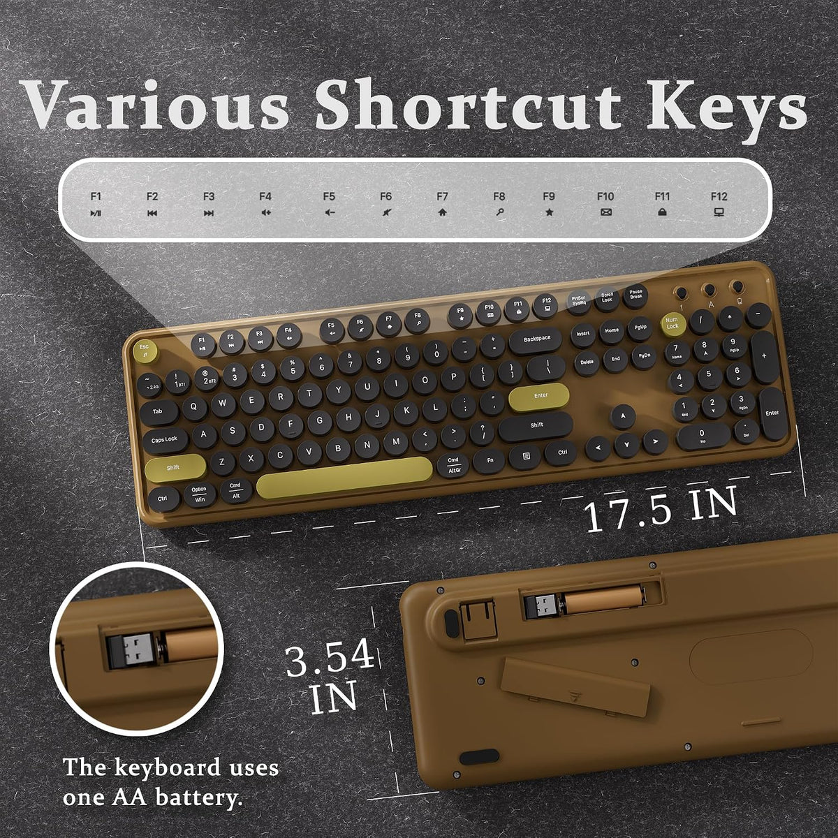 Colorful Wireless Bluetooth Keyboard (Coffee Black)