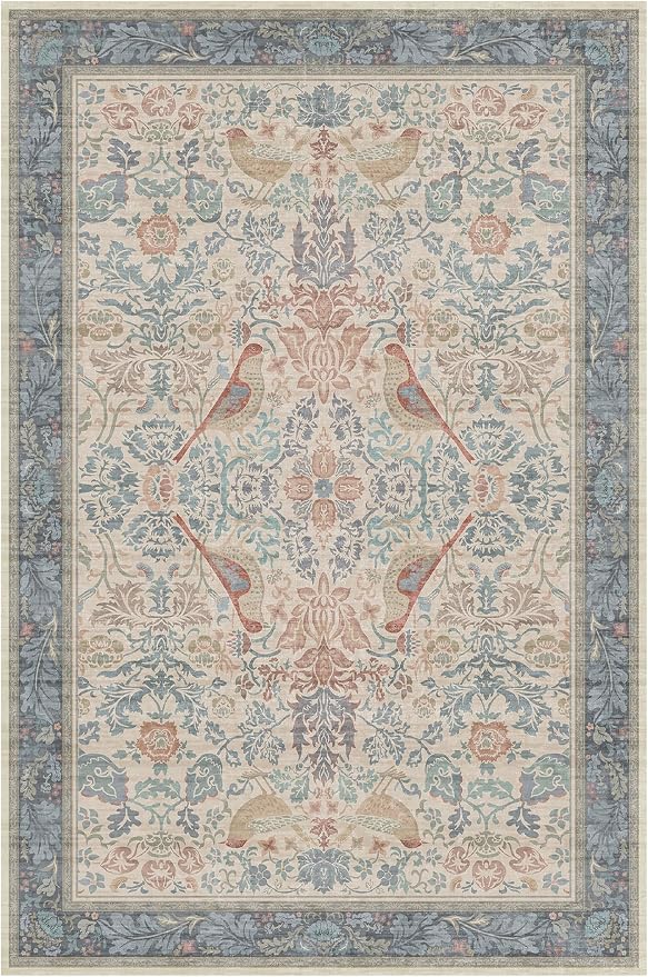 Boho Floral Bird Pattern 4x6 Large Mudroom Rug