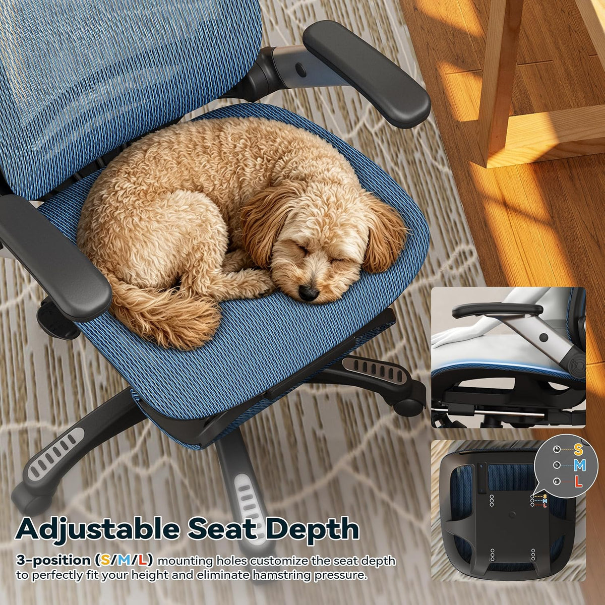 Ergonomic Office Chair with Footrest – High Back Executive Mesh Desk Chair for Corporate & Home, 135° Recline Task Computer Chair with Flip-Up Arms, Wide Seat, Class-4 Cylinder, 300 LBS - GY01BL-FT