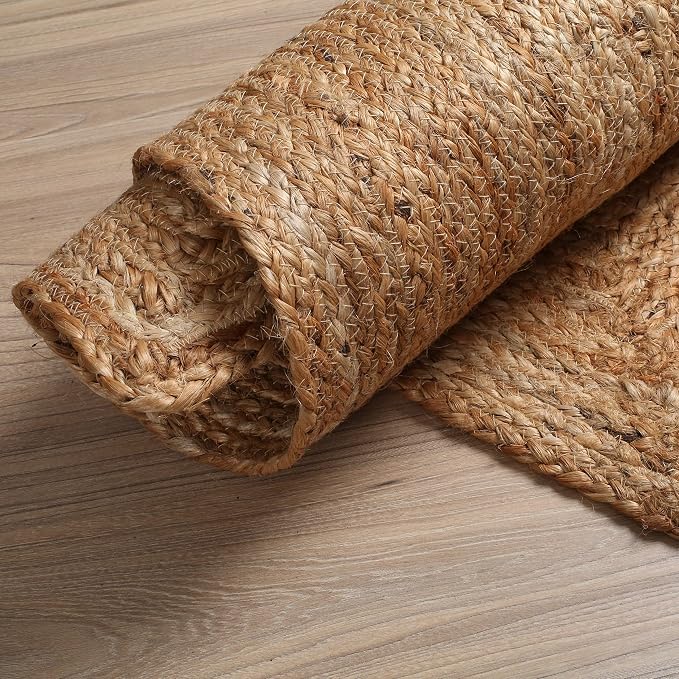 Hausattire Hand Woven Jute Braided Rug, Reversible Boho Entry Area Rugs