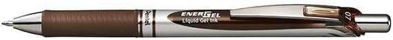 Pentel EnerGel RTX Retractable Liquid Gel Pen, (0.7mm) Metal Tip, Medium Line, Brown Ink, Box of 12 (BL77-E)