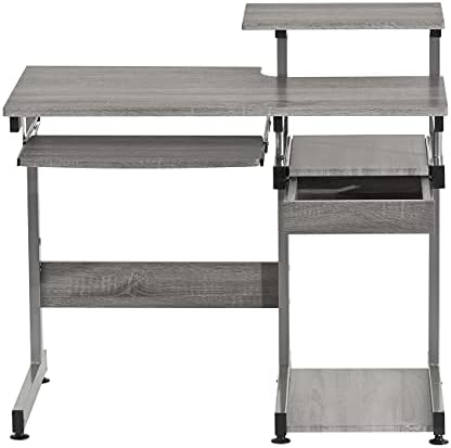 Techni Mobili 38"W Desk with Printer/Keyboard Tray & CPU Platform, Grey