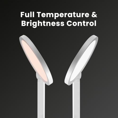LUME CUBE Edge 2.0 LED Desk Lamp | Dimmable Home Office Desk Light with USB Charging Port & Strong Swing Arm | Adjustable Color Temperature and Brightness | Circle Webcam Light - White