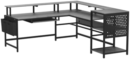 SEDETA L Shaped Gaming Desk, Convertible 96" Home Office Desk or Corner Desk, L Shaped Table with Power Outlets & LED Strip, Monitor Stand, Keyboard Tray, Pegboard and Storage Shelves, Grey