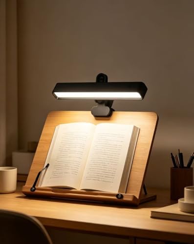 6000mAh Rechargeable Clip on Light, LED Reading Light for Bed/Desk, 3 Color Modes & Stepless Dimming, Portable Clamp Lamp with 360 Degree Adjustment, Battery Operated Work Light for Home Office, Black