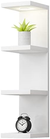 LitaEther Versatile 4 Tier Wall Shelf Unit,White Lack Wall Shelf,Display Floating Shelf with LED Remote Control Light