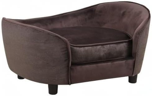 Getifun Pet Sofa Bed, Velvet & Linen Fabric Pet Couch Chair with Removeable & Washable Cushion for Small Dogs Cats (Brown)