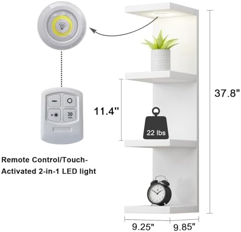 LitaEther Versatile 4 Tier Wall Shelf Unit,White Lack Wall Shelf,Display Floating Shelf with LED Remote Control Light