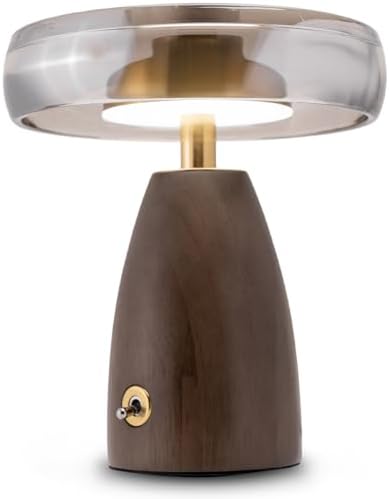 SEHNLICH Aesthetic 9” Table Lamp for Living Room, Bedroom, Bedside, Nightstand Lamp with Wood Base, Stained Glass Shade, 3 Color Temperature, Vintage Retro Mushroom Mid Century Modern Lamp, Desk Decor