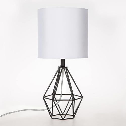 Black Bedside Table Lamp,Small Nightstand Lamp for Bedroom,Modern Desk Lamp with TC Fabric Shade Geometric Metal Base for Living Room Study Office Farmhouse
