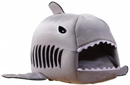 Shark Shaped Pet Dog Puppy Bed Warm Cat Bed House Nest for Autumn Winter Grey M