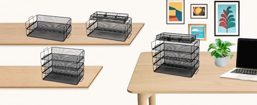 Exerz Letter Trays 4pcs Black Paper Sorters Stackable, 4 Tiers File Trays, Desk Organizer - Metal