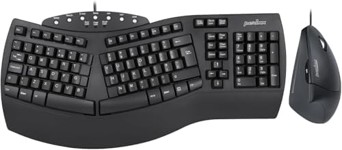 Perixx PERIDUO-512B US, Wired Ergonomic Keyboard and Vertical Mouse Combo - USB - Black - US English