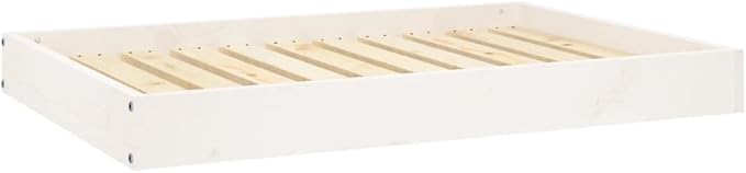 Modern Medium Dog Bed, Solid Pine Wood Elevated Pet Bed Frame, Minimalist Rectangular Sleeping Cot for Living Room, Sturdy Wooden Pet Furniture, White