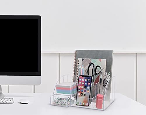 My Space Organizers Clear Acrylic Desk Oganizer, 9 Compartments, Office Supplies and Desk Accessories Organizer, Home Decor Desktop Organizer (Clear)