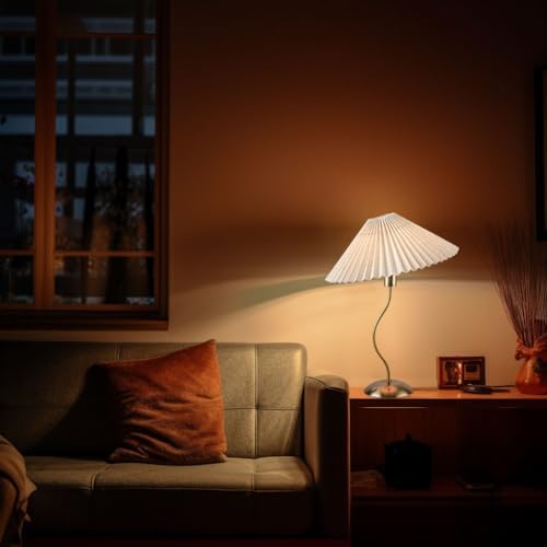 KUNJOULAM Small Pleated Table Lamp, Bedside Nightstand Lamp with Beige Lampshade, Morden Mini Lamp for Bedroom Home Office Decor, Bulb not Included