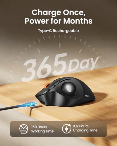ProtoArc EM02 Wireless Trackball Mouse, 0/15° Adjustable Angle, Gray