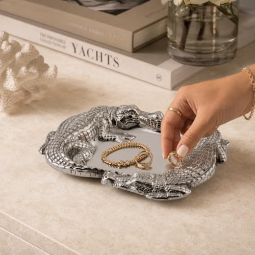 Arthur Court Alligator Catchall Tray - Premium Aluminum Decorative Organizer - 9 Inch Long for Desktop, Nightstand, or Dresser
