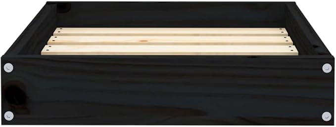 Solid Wood Pine Dog Bed Black 20.3x17.3x3.5 Inches, Sturdy Elevated Pet Bed for Small Medium Dogs, Rustic Minimalist Design Indoor Outdoor Use, Easy Assembly Wooden Frame Dog Sofa