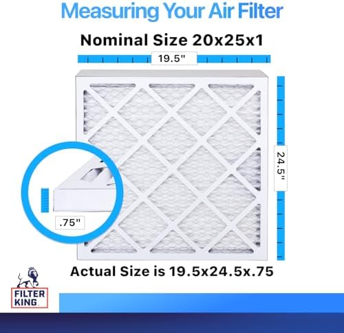 Filter King 20x25x1 Air Filter (MERV 8) (12-Pack) Dust & Allergy Control AC Furnace Filters, MADE IN USA, HVAC, Pleated, Electrostatic (Actual Size: 19.5 x 24.5 x .75)