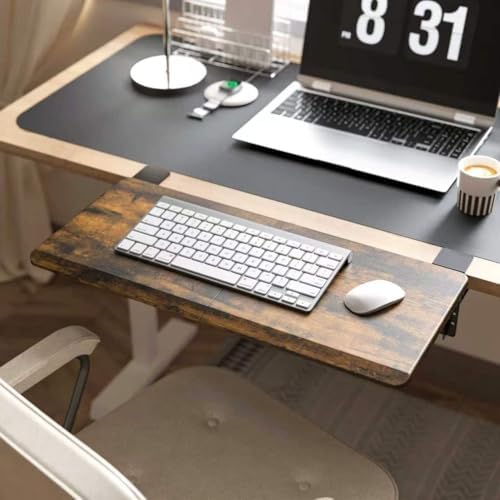 ETHU Foldable Desk Extender Tray with Clamp, 25.6x11.4", Walnut