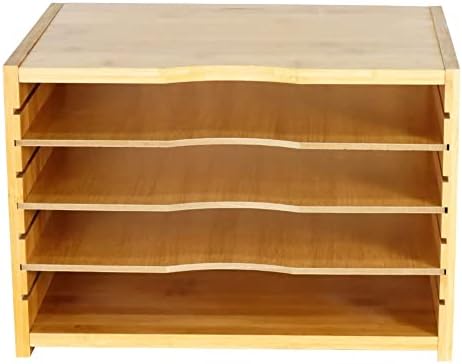 WKWKER File Organizer with 3 Adjustable Shelves Bamboo Document Letter Tray Paper File Sorter for Desktop Office Home Study Workstation Desk Storage Rack (Natural)