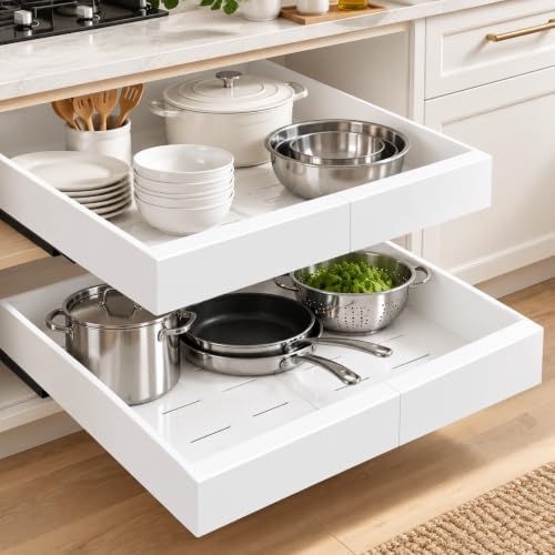 2 Pack Expandable Pull Out Cabinet Organizer,16.54" Deep,White