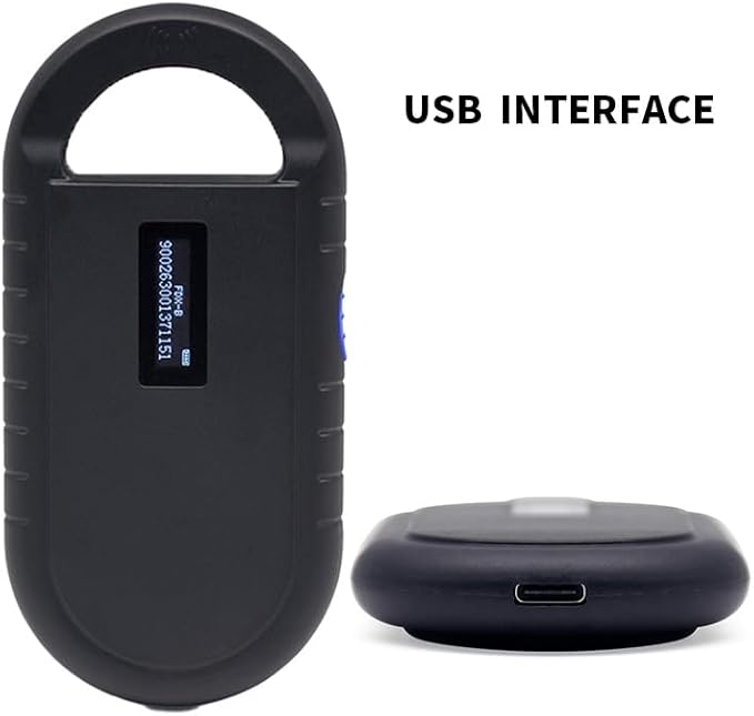 Pet Microchip Scanner ISO11784/85/FDX-B/EMID Animal Handheld Reader,134.2kHz Pet ID Scanner Rechargeable Animal Chip Registration, for Dog/Cat/Pig/Animal (Pure Black) with Storage Memory