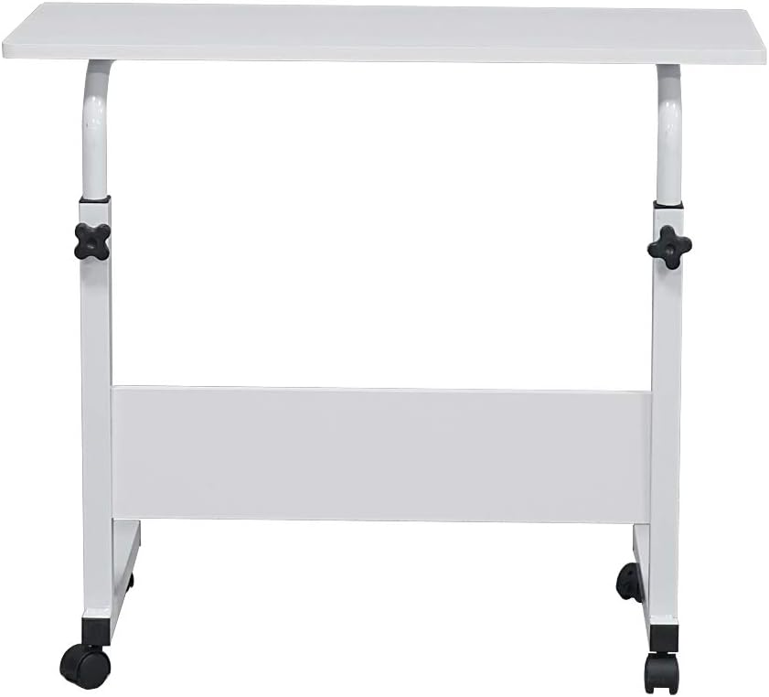 Henf Mobile Sofa Side Table Rolling Bed Table Snack Table, Height Adjustable Portable Laptop Computer Stand Desks Breakfast Tray Table with Wheels for Living Room Bedroom, White