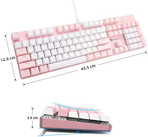 Merdia 104 Keys Full Size Mechanical Keyboard | Brown Switch, Pink & White Color 104 Keys US Layout Led Backlit Hot Swappable Wired Mechanical Light Up Pink Keyboard | Wired Gaming Computer Keyboards