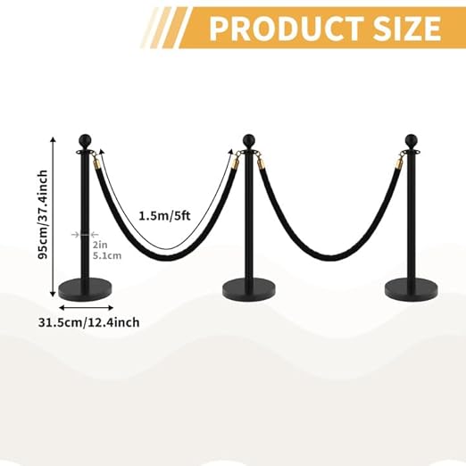 4Pcs Stanchions and Velvet Ropes, Black Stanchions with Retractable Belts, Crowd Control Barriers with Hollow Base, Red Carpet Ropes and Posts for Event & Party Supplies