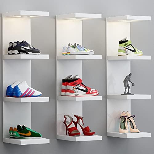 LitaEther Versatile 4 Tier Wall Shelf Unit,White Lack Wall Shelf,Display Floating Shelf with LED Remote Control Light