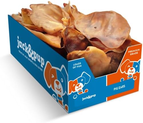 Jack & Pup Pig Ears for Dogs (25 Pack) – All Natural Whole Pig Ear Dog Chews, Single Ingredient, Extra Thick & Large, Long Lasting Treats for Small, Medium & Large Dogs – Rawhide Alternative