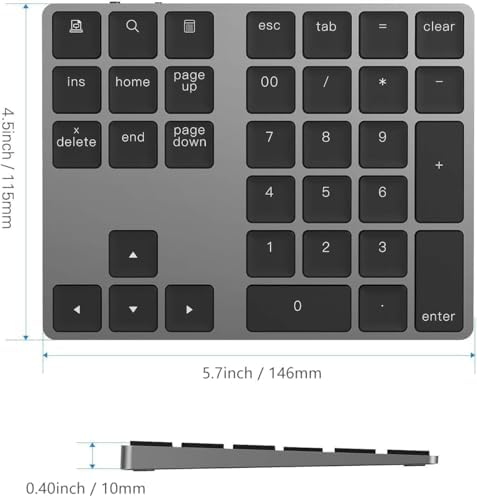 Lekvey Bluetooth Number Pad, Aluminum Rechargeable Wireless Numeric Keypad