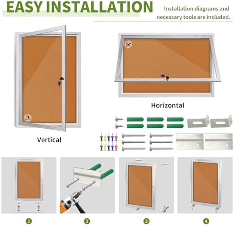 Lockable Outdoor Bulletin Board Weatherproof, Enclosed Cork Board 36x24in