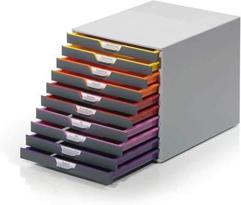 Durable Varicolor 10 Drawer Unit - Gray Desktop Drawer Set with 10 Color Coded Draws - Letter to Folio Size Files - Perfect for Storing Documents and Paper Work