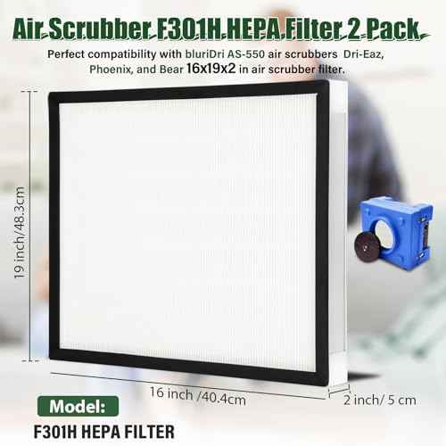 2 Packs F301H HEPA Filter, AS-550 Air Scrubber Stage 2 HEPA 550 Air Filter Compatibile with BlueDri,16 x 19 x 2" Air Shield 550 HEPA Air Scrubber Filter for BlueDri, Dri-Eaz, Phoenix, and Bear