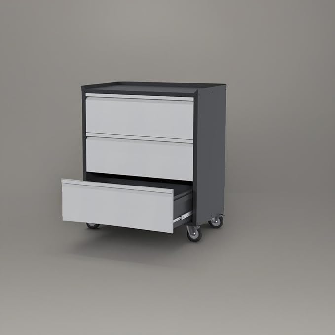 SUXXAN Metal Storage Cabinet with 3 Drawer and 4 Hooks,35.4" H Top Workbench Mobile Tool Chests Garage Cabinets with 4 Wheels,Tool Cabinets for Home,Office,Shop