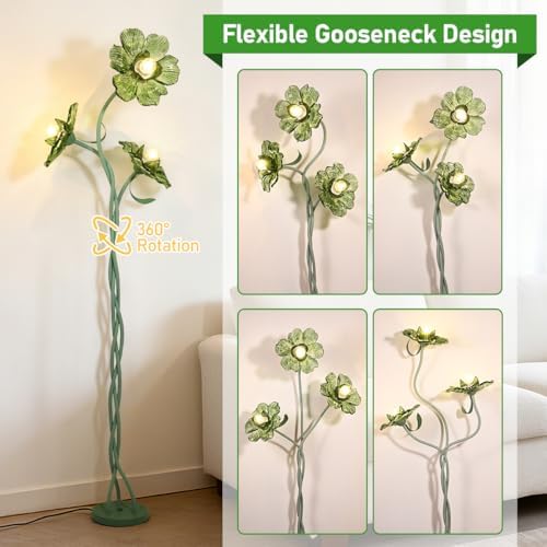 NewAoNaSen Vintage 3 Heads Flower Floor Lamp, Cute Floor Reading Light