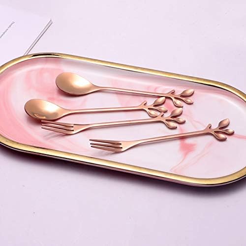 AnSaw Elegant Rose Gold Leaf Coffee Spoons