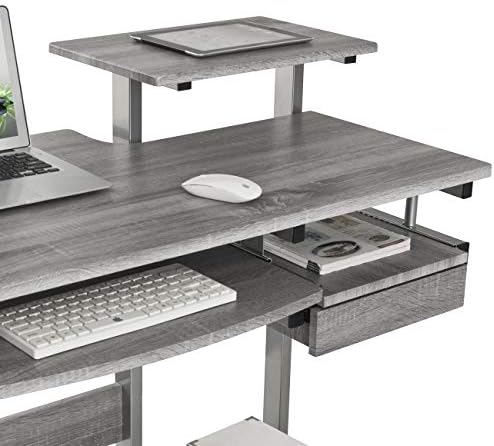 Techni Mobili 38"W Desk with Printer/Keyboard Tray & CPU Platform, Grey
