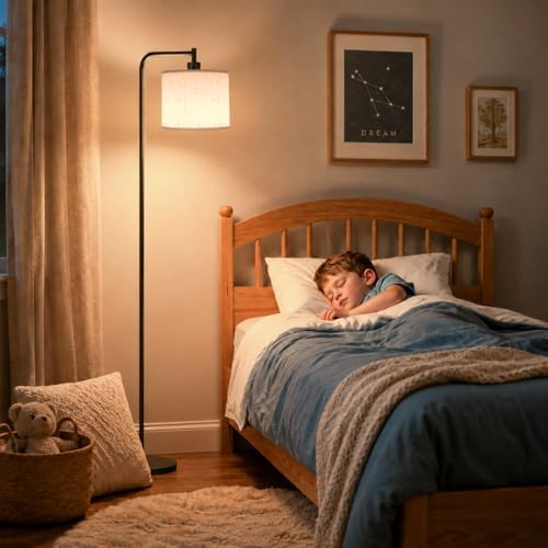 SIBRILLE Floor Lamp for Living Room, Tall Standing Lamp with Linen Shade