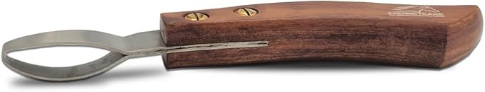 Equine Care Double-Edged J2 Stainless Steel Hoof Trimming Loop Knife with Wooden Handle - Versatile Farrier Tool for Horse & Cow Hoof Care, Ideal for Farriers & Horse Owners.