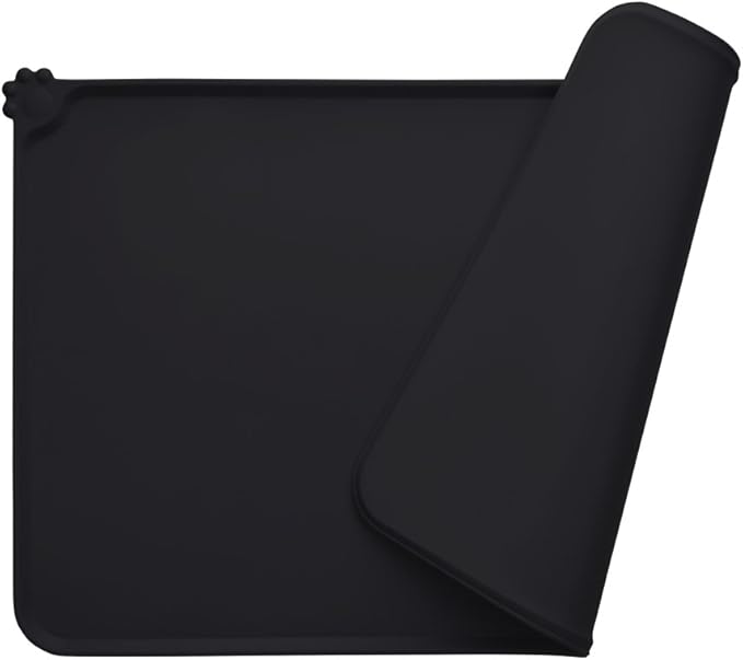 Dog Food Mat, Silicone Dog Cat Bowl Mat, Non Slip Pet Feeding Mat Waterproof Dog Placemat for Small Animals (18.5"x11.8", Black)