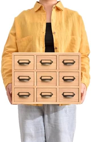 KIRIGEN Wooden Desk Organizer with 9 Drawers, Storage Cabinet, Natural
