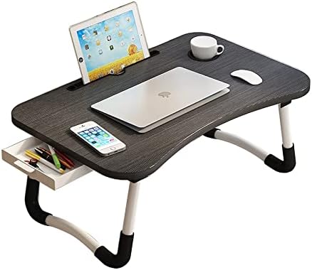 Laptop Bed Desk, Foldable Lap Desk with Storage Drawer, Cup and Phone Holder, Laptop Bed Tray Table, Portable Lap Table, Laptop Stand for Breakfast, Working, Writing, Gaming and Drawing (Black)