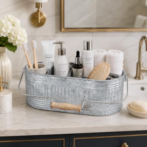 CLEENTABLE Galvanized Metal Utensil Caddy, 4-Compartment