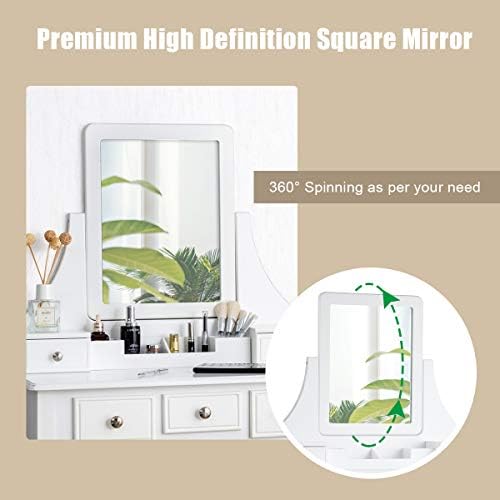 CHARMAID Makeup Vanity Set with Mirror and Cushioned Stool, Dressing Table with 5 Drawers and Removable Storage Organizers, Bedroom Makeup Table with Stool for Women Girls (White)