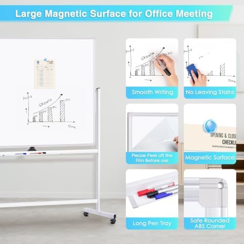 Maxtek Silver Rolling Whiteboard 72 x 48 in, Double-Sided Magnetic