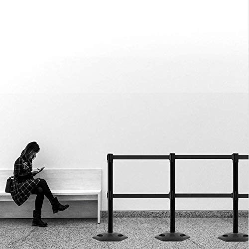 CCW Series WBB-200D - Set of 2 Retractable Dual Belt Barrier Stanchion, Heavy Duty Rubber Base, Black Post (7.5 Foot Belt, Fluorescent Yellow Belt)
